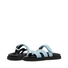 PRICES MAY VARY. Flatform slide sandal Slip-on style Molded footbed Wide front strap with cutouts Half Shoes, Steve Madden Sandals, Black Shoes Women, Fashion Sandals, Blue Suede, Pharmacy Gifts, Steve Madden Shoes, Slide Sandals, Women's Shoes Sandals