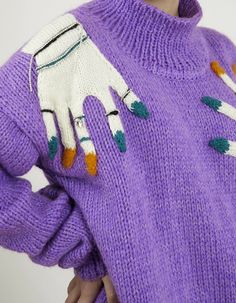 Hand-embroidered hands, rings and bracelets.Material – 60% acrylic, 30% wool, 10% angoraoversize fit.The model is wearing size S. Measurements:XS - Bust(cm):80-82; Waist(cm):63-64; Hips(cm):87-89.S - Bust(cm):83-84; Waist(cm):65-66; Hips(cm):90-92.M - Bust(cm):88-90; Waist(cm):68-70; Hips(cm):94-96.L - Bust(cm):92-94; Waist(cm):74-76; Hips(cm):98-100.XL - Bust(cm):96-98; Waist(cm):78-80; Hips(cm):102-104.Those who are between sizes should order the larger size.