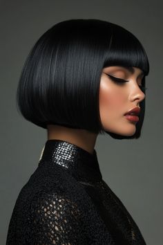 Discover the allure of jet black hair, a daring and adaptable option that complements any look effortlessly. Incorporating highlights into this intense color brings vibrancy and complexity, perfect for those desiring a unique flair. Whether you prefer chic short styles or elegant medium-length cuts, jet black hair exudes confidence and poise. For those with curly tresses, this deep shade accentuates each spiral with depth and clarity, elevating the overall texture beautifully. Jet Black Hair Color Ideas, Waves Bridal Hair, Jet Black Hair Color, Black Bobs, Trendy Highlights, Black Hair Color Ideas, Black Bob Haircut, Black Hair Types, Gray Hair Pixie Cuts