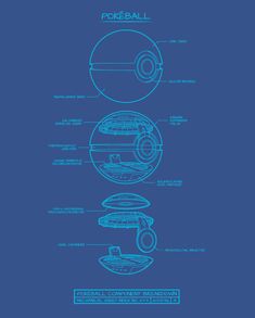 a blueprinted drawing of the different parts of a pokemon ball