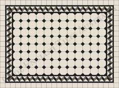 a black and white tiled floor with an intricate design on the center, surrounded by small squares