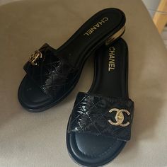 Bought Brand New, These Have A Grip Under Them That I Put. Comes With Original Box And Dust Bag. Designer Slides Women, Shelf Wardrobe, Sneaker Closet, Lirika Matoshi, Shoes Chanel, Chanel Sandals, Shoe Inspo, Chanel Accessories, Top Shelf