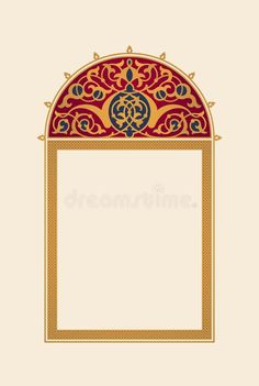 an ornate frame on a beige background with red and blue accents royalty illustration stock illustration