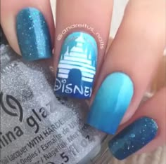 Disney nail art! Disney Castle Nails, Unicorn Nails Designs, Frozen Nails, Disneyland Nails, Disney Nail, Super Cute Nails