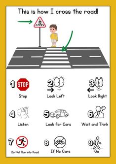 this is how i cross the road poster with instructions for children to learn english and spanish