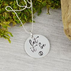 Let It Be Necklace in Sterling Silver // Handstamped Jewelry Inspirational Sterling Silver Nickel-free Charm Necklaces, Inspirational Sterling Silver Nickel-free Charm Necklace, Meaningful Hand Stamped Sterling Silver Charm Necklaces, Meaningful Hand Stamped Sterling Silver Charm Necklace, Handstamped Jewelry, Country Necklace, Jewelry Wax, Steel Stamp, Mom Jewelry