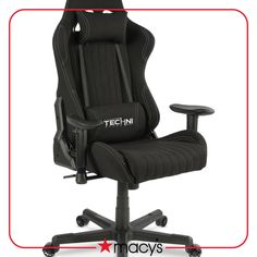 a black office chair with the techni logo on it