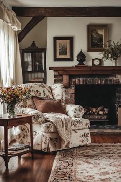 a living room filled with furniture and a fire place