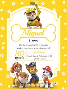 Edita gratis con nuestro editor online | Design by Bella Liz Convites | Invitación de cumpleaños de escombros de Paw Patrol Paw Patrol Birthday Decorations, Rubble Paw Patrol, Paw Patrol Birthday, Celebration Party, Paw Patrol, Online Design, 2nd Birthday, Birthday Decorations, Birthday Party