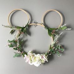 a pair of scissors with flowers and greenery on the handles, attached to a wall