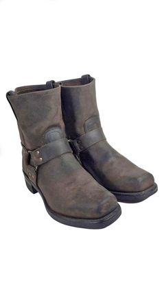 Motorcycle Boots Price: $195 Our shorter Harness Boot sports that same great American flair with definitive O-ring, straps and studs. Made in the USA. Vintage Boots, Atlanta Ga