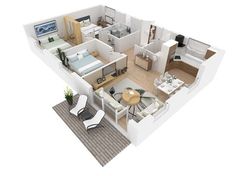 the floor plan of a two bedroom apartment with an attached kitchen and living room area