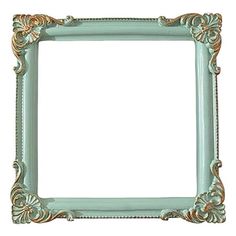 an ornate blue frame with gold trimmings on the edges and a white background