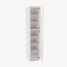 a tall white cabinet with two shelves on each side