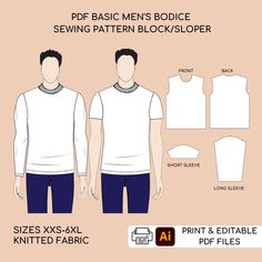 the front and back view of a men's basic sewing pattern