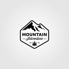 the mountain adventure logo is shown in black and white, with pine trees on it