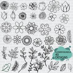 the flower bundle is shown in black and white, with different types of flowers on it