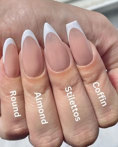 NailzKatKat | Round VS Almond VS Stiletto ❤︎︎ 𝙇𝙞𝙣𝙠 𝙞𝙣 𝙗𝙞𝙤 ❤︎ • • • #getnailed #beginnernailtech #nailsswag #nailed #nailgoals #nailtechlife… | Instagram Oval Nails French, Bio Gel Nails, Acrylic Nails Almond Shape, White French Nails, Almond Nails French, White Tip Nails, Fake Nails Designs, Almond Shape Nails, French Tip Acrylic Nails