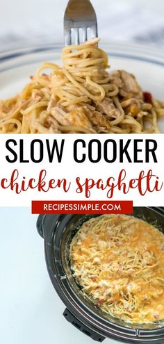 this slow cooker chicken spaghetti recipe is so easy to make and tastes just as good as it looks