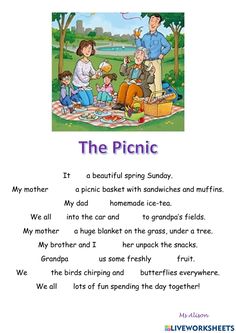 Huge Blanket, Picnic Activities, Esl Kids, The Picnic, Past Tense, Worksheets For Kids, Classroom Ideas, Reading