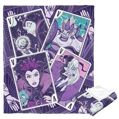 an image of the evil queen tarot cards on a purple background with white writing