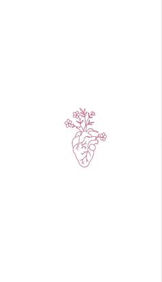 a drawing of a heart with flowers on it's side, in pink ink