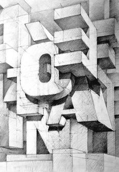 a pencil drawing of an abstract design with the letter o in it's center