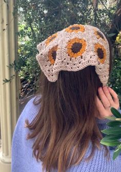 Crocheted bandana with sunflowers  Cute summer headband in a cottage core style. You can find the product details below: ✨ready to shipping; ✨100% handmade; ✨Model in the photo is wearing an adult size bandana CARE:  Hand wash, cold water, do not bleach, do not iron. It dries in a horizontal position (by laying it flat).  *When you purchase this product, only the Sunflower bandana will be shipped. You can see the color options in the last I knit my products in a smoke-free and pet-free home. Ple Yellow Bohemian Crochet Hat For Spring, Vintage Crochet Hat For Summer Festivals, Spring Bohemian Crochet Hat For Festivals, Bohemian Crochet Hat One Size, Handmade Bohemian Crochet Hat For Spring, Bohemian Crochet Hat For Spring, Bohemian Crochet Hat, Crocheted Bandana, Fairy Hair Accessories