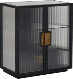 a black and gold cabinet with two doors