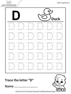 trace the letter d worksheet for children to practice their handwriting and writing skills