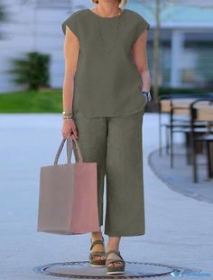 Matching Pants Set, Relaxed Outfit, Two Piece Pants Set, Top And Pants Set, Linen Casual, Moda Plus, Loose Outfit, Tracksuit Women, Color Shorts