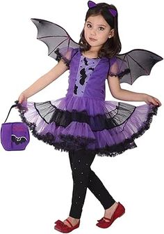 Vampire Costume Kids, Kids Witch Costume, Bat Halloween Costume, Halloween Mode, Bat Costume, Girls Fancy Dress, Halloween Party Dress, Witch Halloween Costume