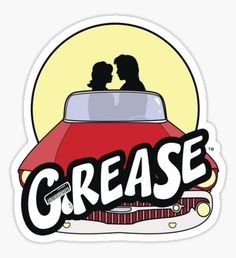 the logo for grease with two people in a car