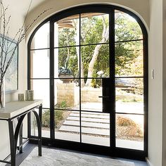 gloryirondoors thermal break unique iron french single door with double sidelights Single Entry Door, Arched Entry Doors, French Entry Doors, Arched Front Door, Wrought Iron Front Door, Single Entry Doors, Porte In Ferro, Barndominium Interior, Iron Front Door