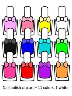 Nail polish clip art to go with my growing Jojo Siwa-Inspired collection of all things girly to make math fun! Games are math! Shopping is math! Picking out your clothes for the week is math! And picking out polish and getting your nails done is math, too! This collection of nail polish clipart incl... Nail Polish Wall Art, Nail Care Tools And Equipment Drawing, Nail Polish Clipart, Nail Polish Keys, Nail Polish Vector, Make Math Fun, All Things Girly, Jojo Siwa Birthday, Art Terms