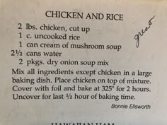 a recipe for chicken and rice with instructions