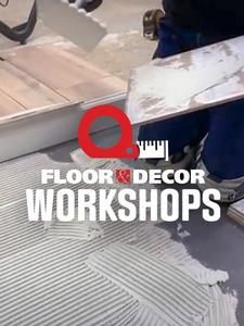 a man is working on a piece of wood with the words floor and decor workshop