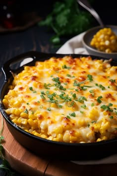 a casserole dish with corn and parsley