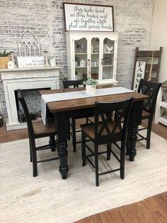 Pictured with a 4' L x 36 W Red Oak with Espresso stain and Black painted base. Pictured with 4 Double Cross Back Counter Height Stools.. Counter Height Dining Room Tables, Boho Homes, Country Dining Tables, Dining Table Makeover, Dining Table Height, Real Wood Furniture, Kitchen Table Makeover, Desert Boho, Farmhouse Decor Kitchen