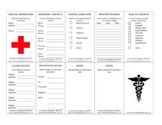 This Wallet-sized Medical Information Card lets you carry important medical information with you at all times. Free to download and print Medical Printables, Medical Binder Printables, Emergency Checklist, Medical Binder, Medication List, Emergency Binder, Medical Emergency, Family Emergency, Id Card Template