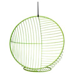 a green circular hanging basket on a white background with a black hook in the middle