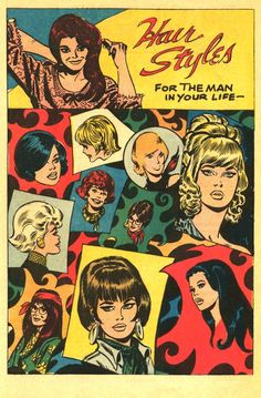 an advertisement for hair styles from the 1960s, featuring women with different hairstyles