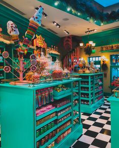 the inside of a candy shop filled with lots of colorful items