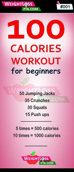 a pink poster with the words 100 calories workout for beginners