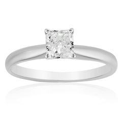 a white gold ring with a princess cut diamond