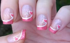 Valentines Nail Art Designs, Pink Tip Nails, Valentine Nail, Unghie Nail Art, Valentine Nail Art, Amazing Nails, Heart Nail Art, Nail Designs Valentines, French Nail Designs