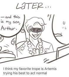 an image of a comic strip with the caption i think my favorite trope is artemus trying his best to act normal