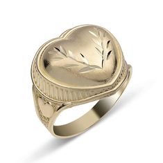 Diamond-Cut Large Heart Ring 10K Yellow Gold - bayamjewelry Rings Collection, Large Heart, Women Diamond, Small Heart, Ring Collections, 10k Gold, Diamond Cut, A Heart, Satin Finish