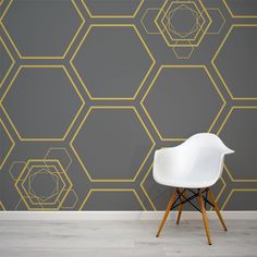 Grey and mustard hexagonal game inspired wall mural by WallpaperMural.com Wallpaper For Teenagers, Thomas Bedroom, Vinyl Wall Covering, Teens Bedroom, Marble Wall Mural, Teen Wallpaper, Geometric Pattern Wallpaper, Scandinavian Wallpaper, Stylish Nursery