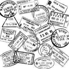 black and white drawing of many different stamps on a piece of paper with the word new york written in it